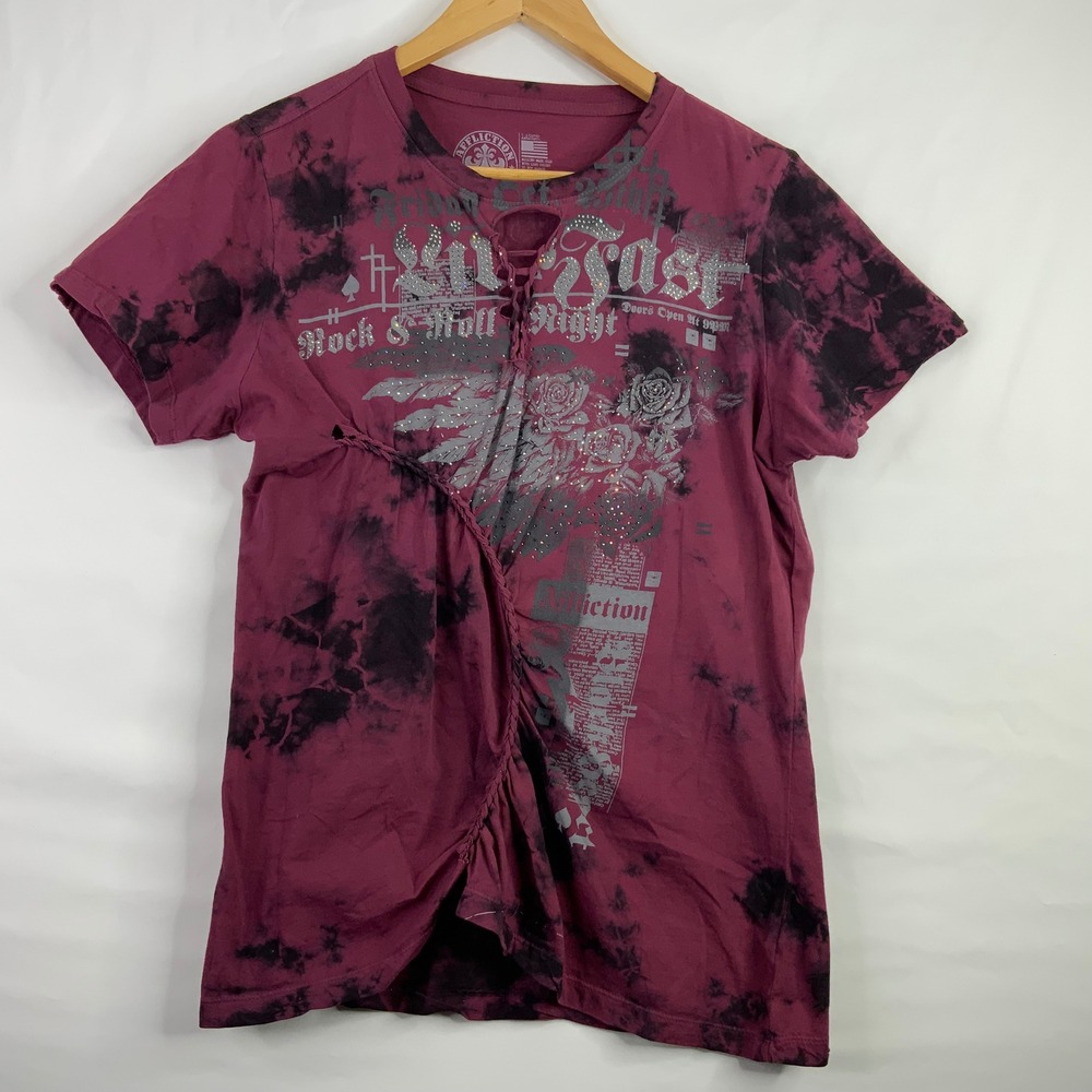 Affliction Burgundy Tie Dye Lace Up Graphic Shir